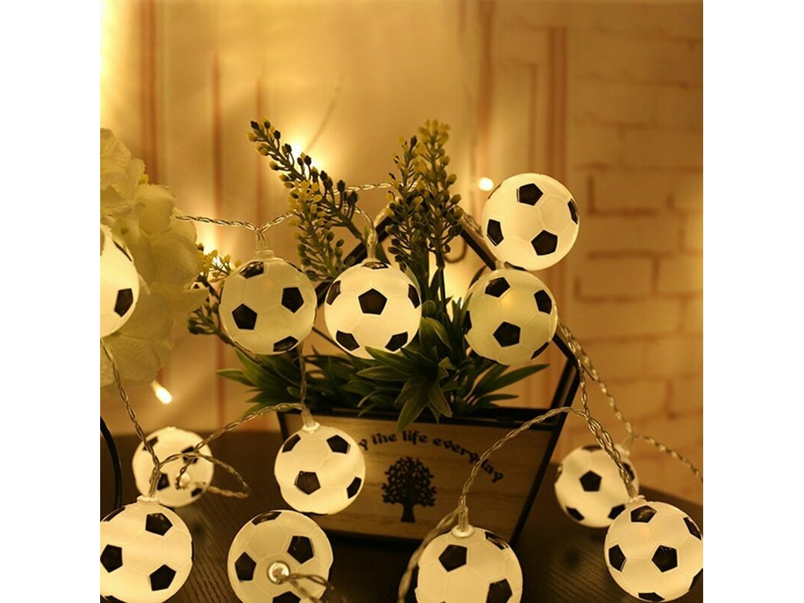 Cordão De Luzes Led Em Formato Bola Futebol, 6 Metros, Com 40 Leds. Ideal Para Pendurar Festas Temáticas Da Copa Do Mundo, Páscoa E Carnaval
