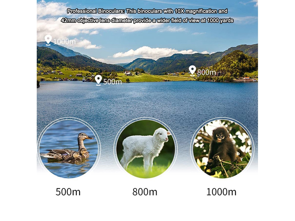 Binóculos Portáteis 10x 42mm Impermeáveis Caça Observação Pássaros