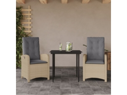 Vidaxl 3 Pcs Conj. Jantar Jardim C/ Almofadões Vime Pe Bege Misturado