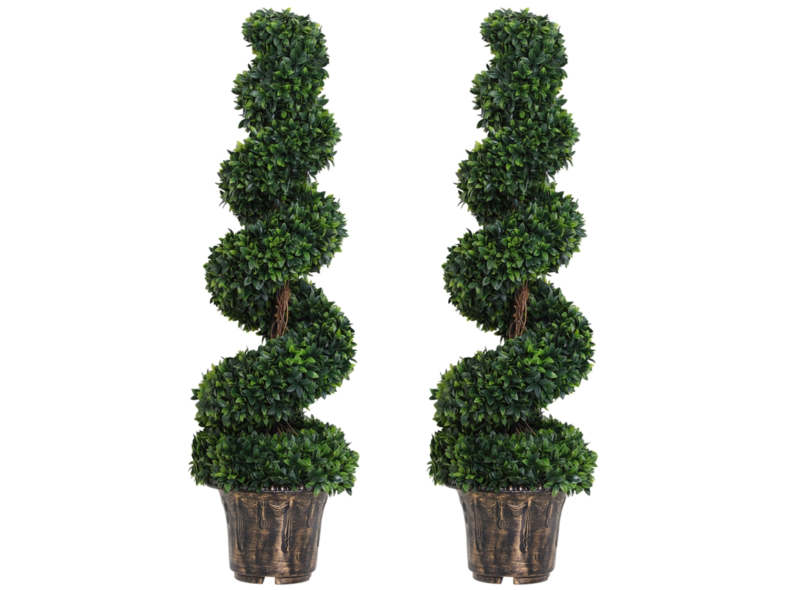 Vaso de Plantas Artificiais Buxo Espiral 32x120cm Verde para Interiores e Exteriores BTFORUS