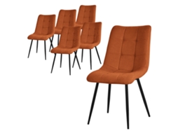 ML-DESIGN Conjunto de 6 Cadeiras de Jantar Laranja Cadeiras de Sala de Estar com Cobertura em Tecido e Pernas em Metal Preto