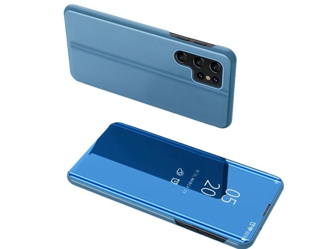 Capa Para Samsung Galaxy S26 Ultra 5g - Capa Carteira Clear View Espelho Vidro Temperado - Azul