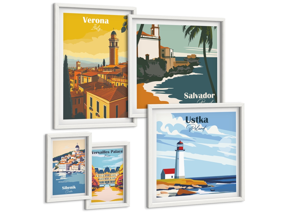 Conjunto De Pinturas Paisagens De Cidades Com Faróis Espelharte (5 Peças)