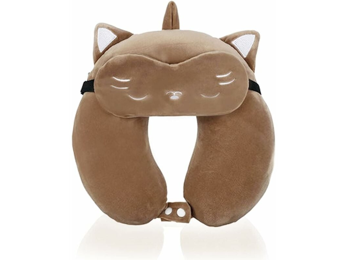Travesseiro de viagem ajustável de espuma viscoelástica Slowmoose com máscara para os olhos e apoio de cabeça, estilo avião (marrom claro)