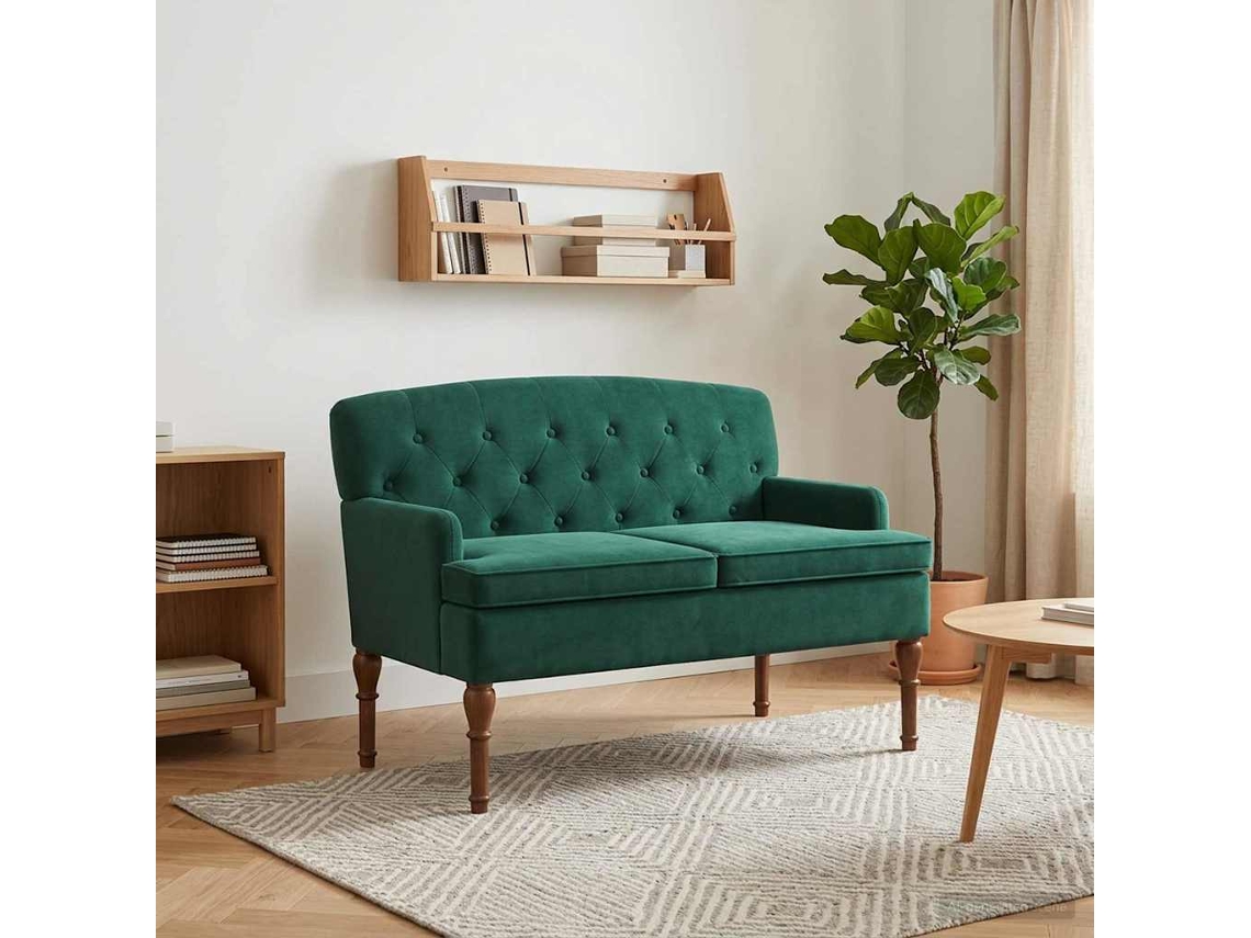 Vidaxl Sofá De Dois Lugares Com Botão Acolchoado Verde-escuro Veludo