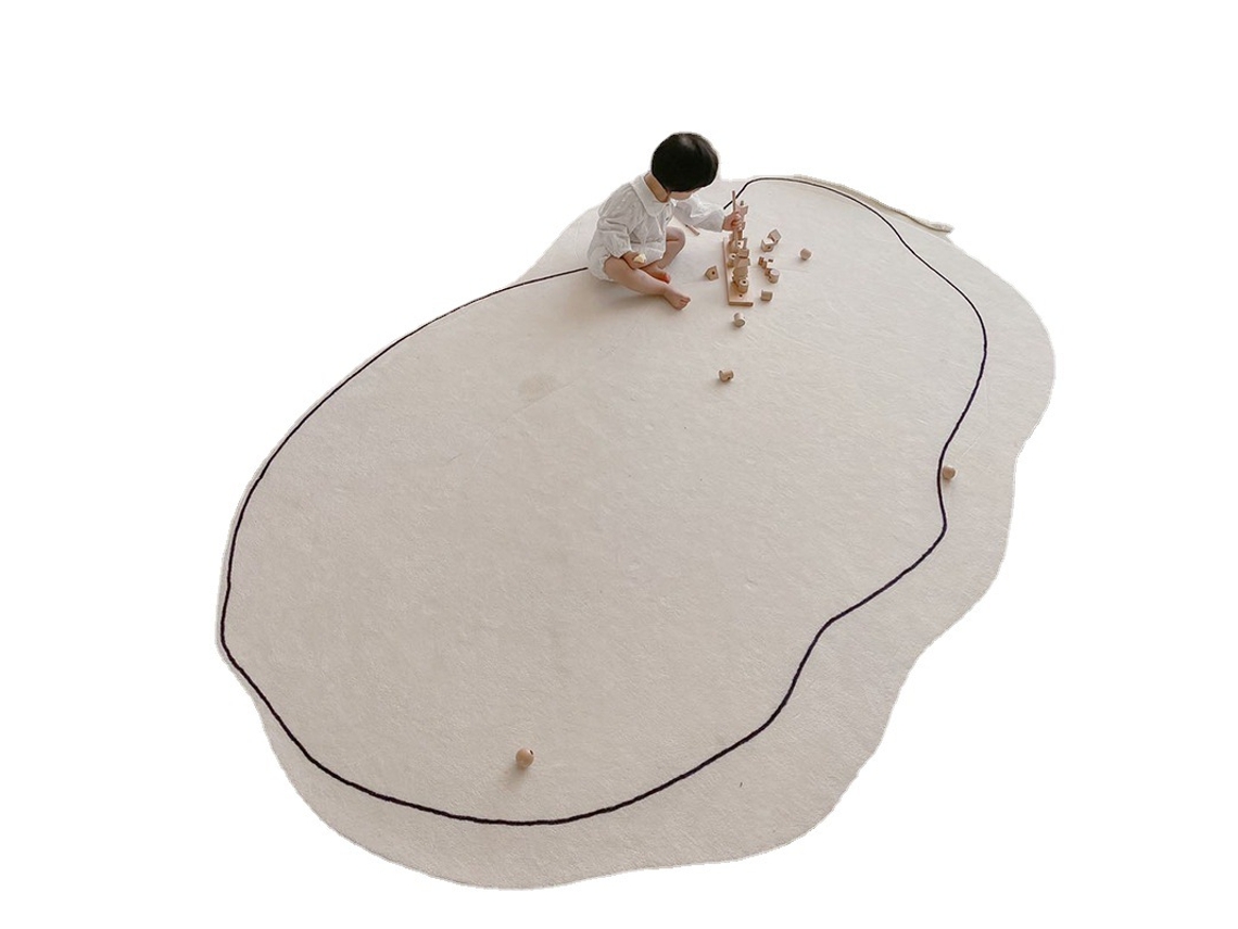 Alfombra Simple Espesorada Densificada Sem Cheiro Lavável A Máquina Para Sala De Estar Forma Irregular Branco Leite 80x120cm