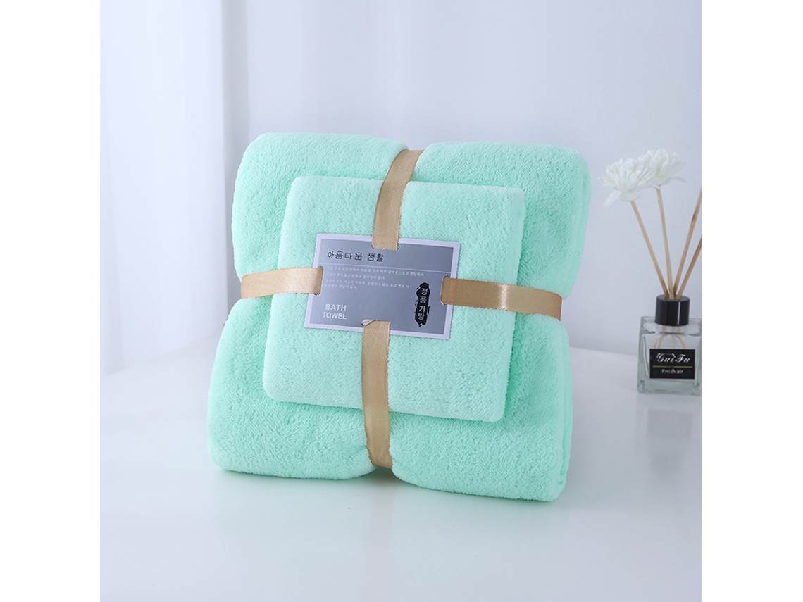 Conjunto De 2 Toalhas De Banho Em Veludo Coral, Macias, Absorventes E De Secagem Rápida ideal Para Uso Diário Verde Hexinyigjly