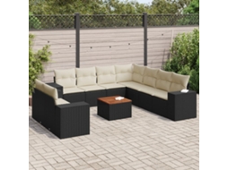 Vidaxl 10 Pcs Conjunto Sofás De Jardim C/ Almofadões Vime Pe Preto