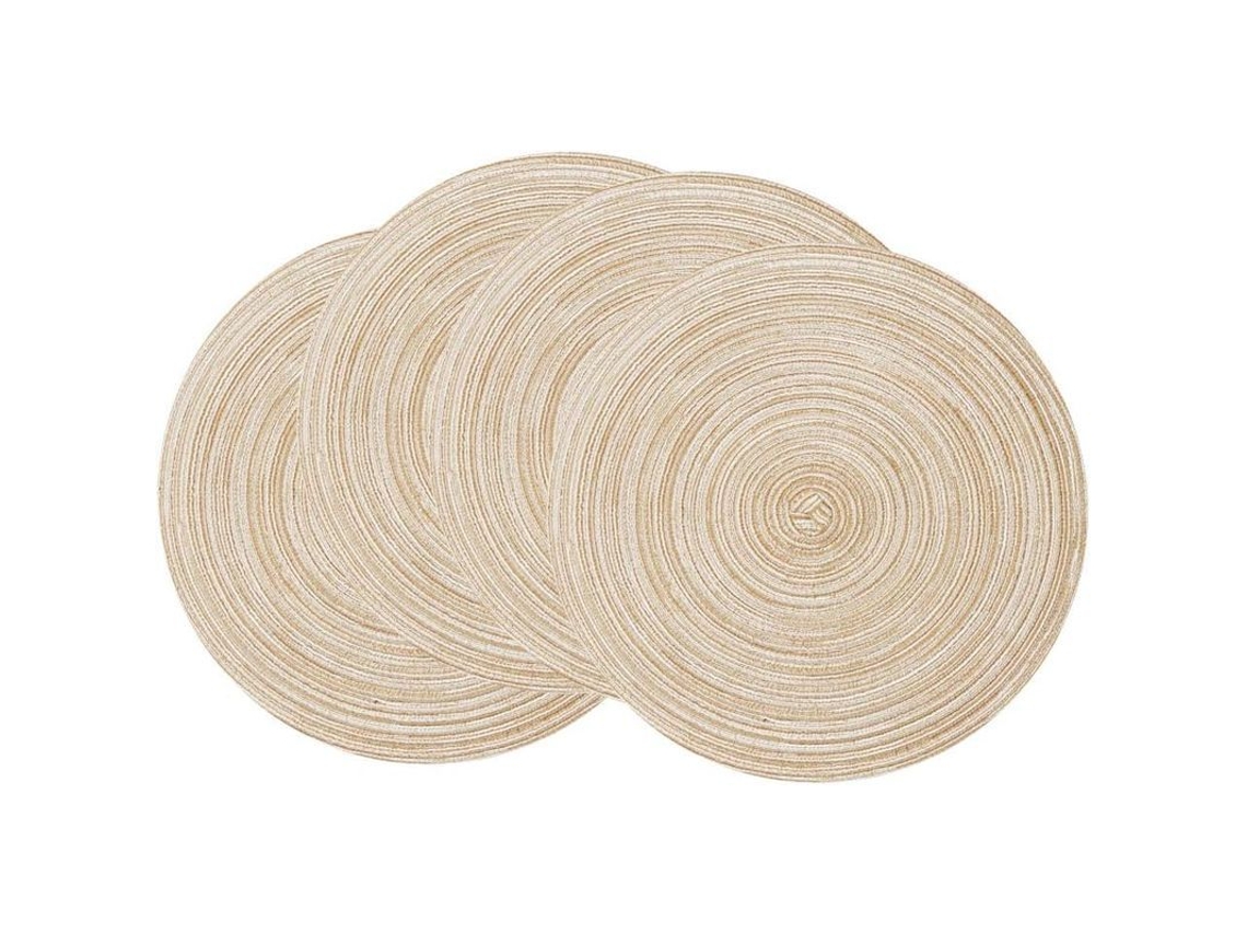 Set De 4 Manteles Redondos De Trenza Para Mesa De 15 Pulgadas, Color Beige, Material Polipropileno Y Algodón