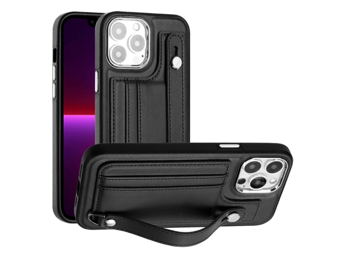 Capa Mobile Phone Cases Shockproof With Wrist para iPhone 14 Pro Max Pele Castanho