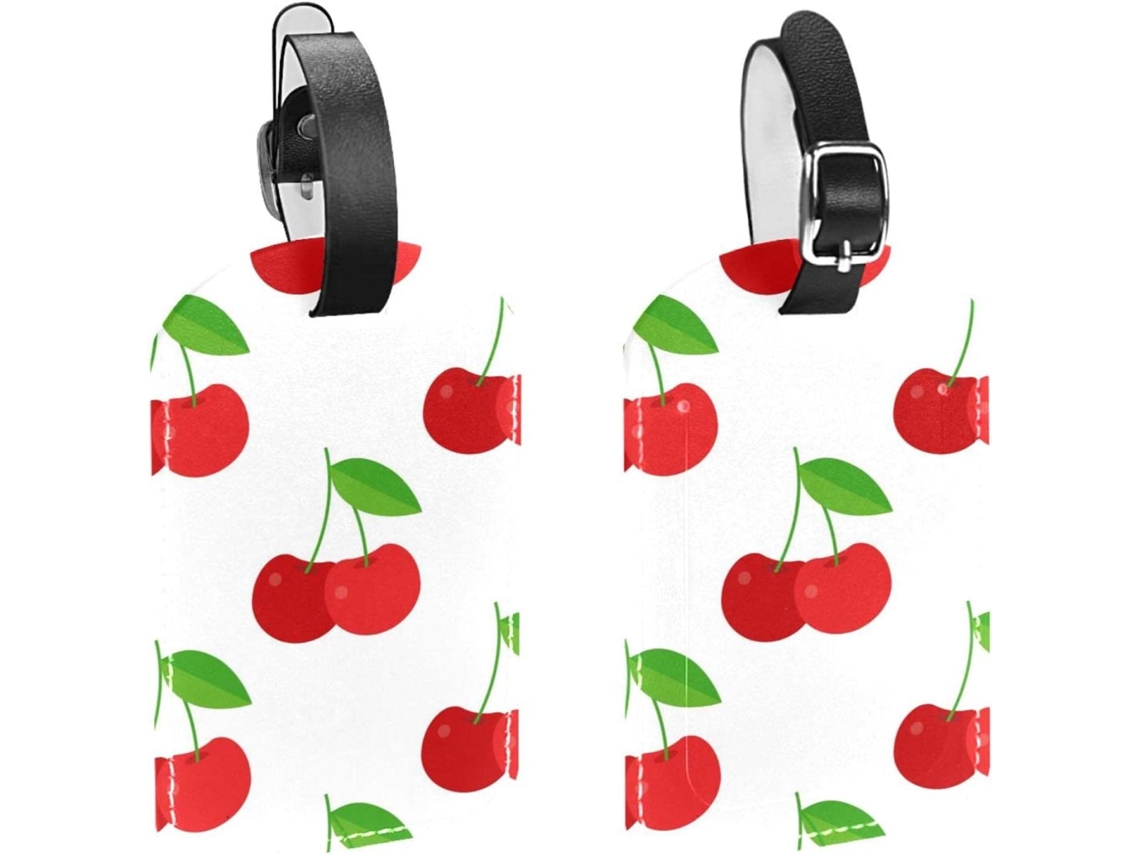Conjunto De 2 Etiquetas Bagagem Em Imitação Couro Com Estampa Cereja Vermelha