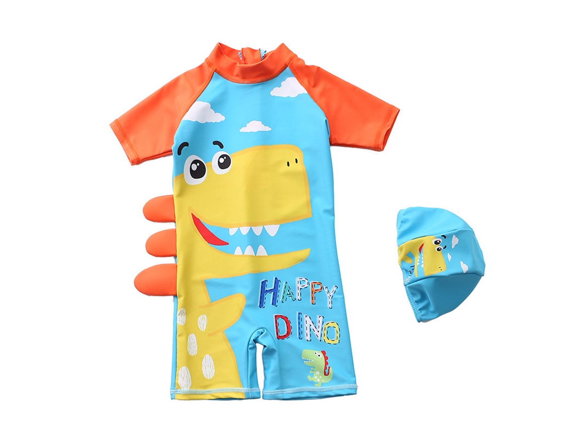 Traje de Banho Uv Menino Azul Dinossauro com Manga Curta
