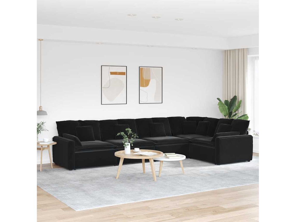 Vidaxl Sofá Modular Com Almofadas Veludo Preto