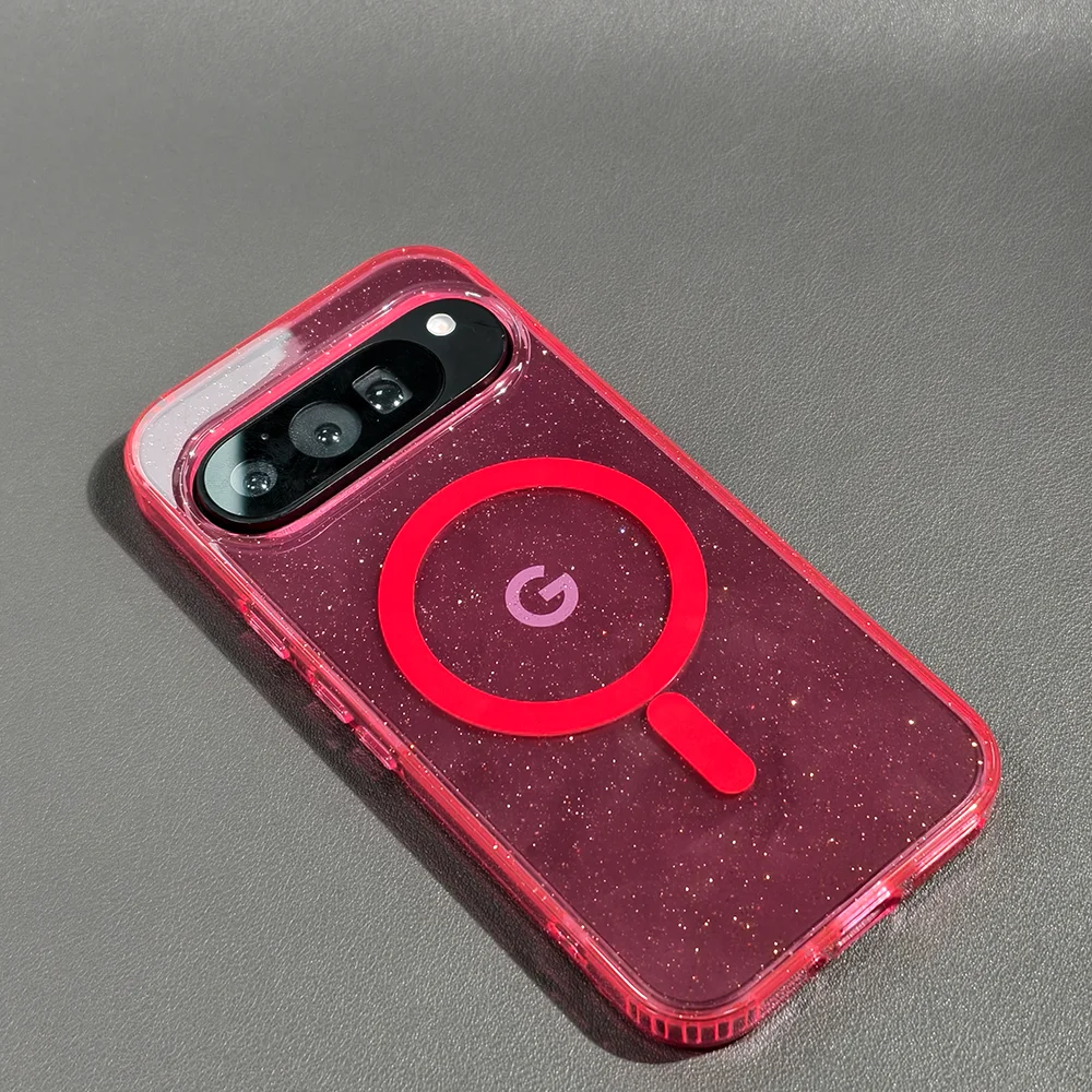 (pixel 9a Rosa) Capa Magnética Transparente Em Acrílico Com Glitter Para Celular