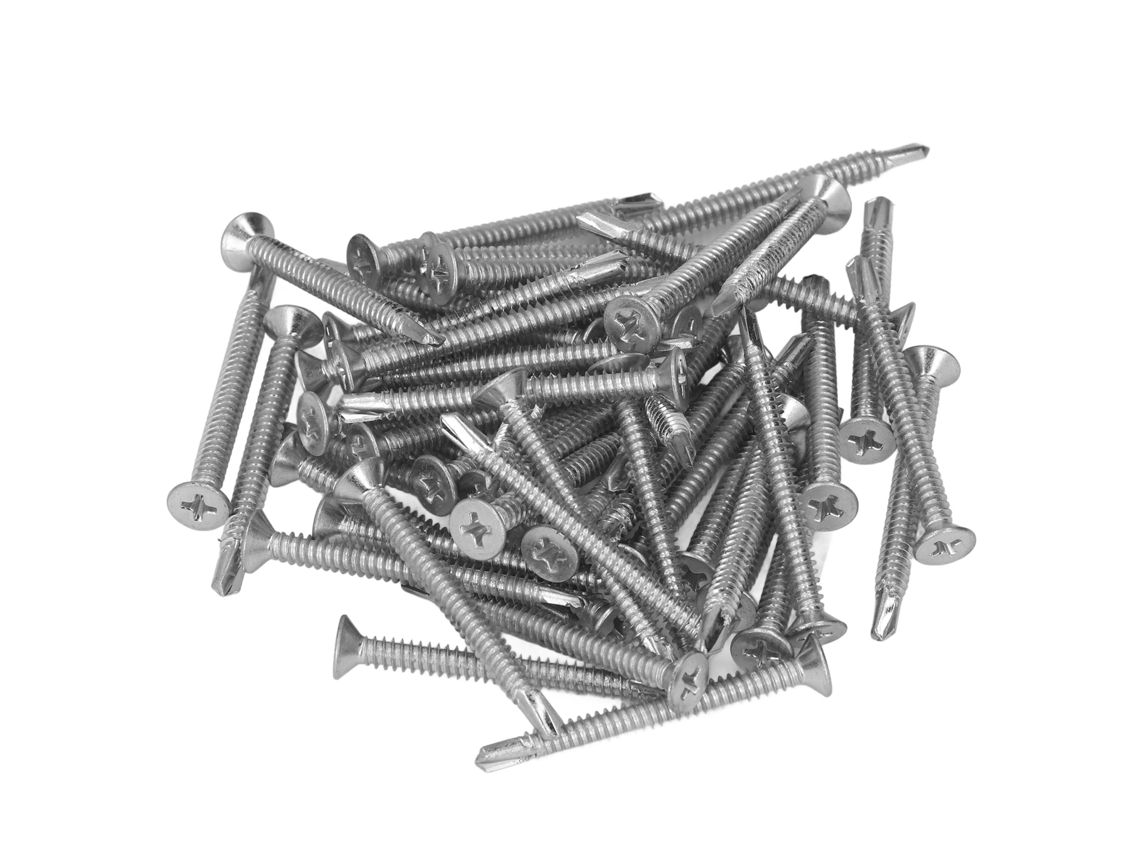 50 Parafusos Auto perfurantes Aço Carbono Galvanizado Cabeça Plana 4.8x50mm