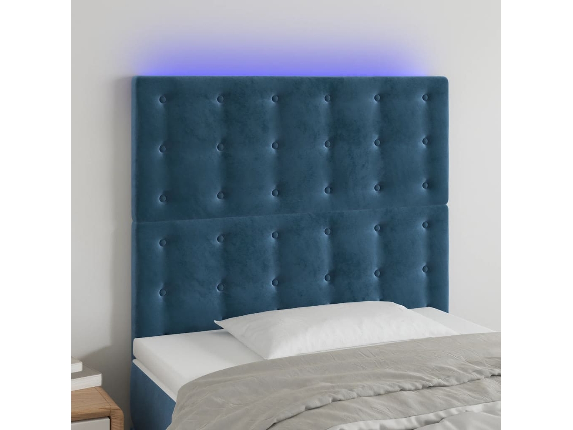 Cabeceira Camapainel De Cabeceira C/ Luzes Led Veludo 80x5x118/128cm Azul Escuro Lovely Home
