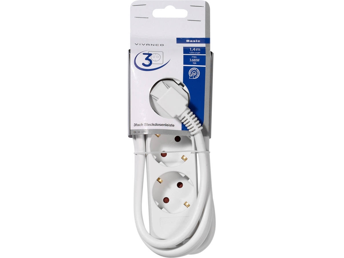Extensão 3T VIVANCO Sem Interruptor 1.4M (Branco)