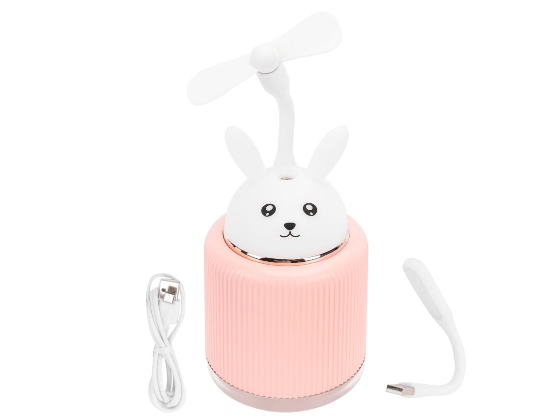 Humidificador Mini Coelho Rosa Estilo Cartoon Com Luz Para Carro, Escritório, Quarto, Usb Portátil