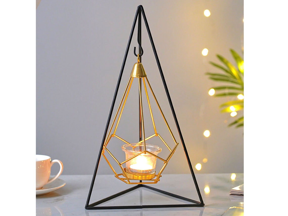 Suporte para velas de metal moderno decorativo lanterna triangular para sala restaurante hotel S/MARCA