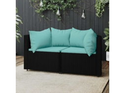 Vidaxl Sofás De Canto P/ Jardim C/ Almofadões 2 Pcs Vime Pe Preto