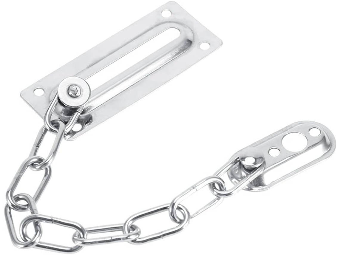 Corrente De Segurança Para Fechadura Porta Em Aço Inoxidável Prateado Com Trava Segurança.