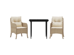 Conjunto de Jantar 3 Pcs para Jardim com Almofadões Vime Pe Bege MAISON EXCLUSIVE (3 pcs)