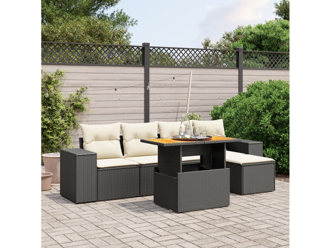 Vidaxl 6 Pcs Conjunto Sofás De Jardim C/ Almofadões Vime Pe Preto
