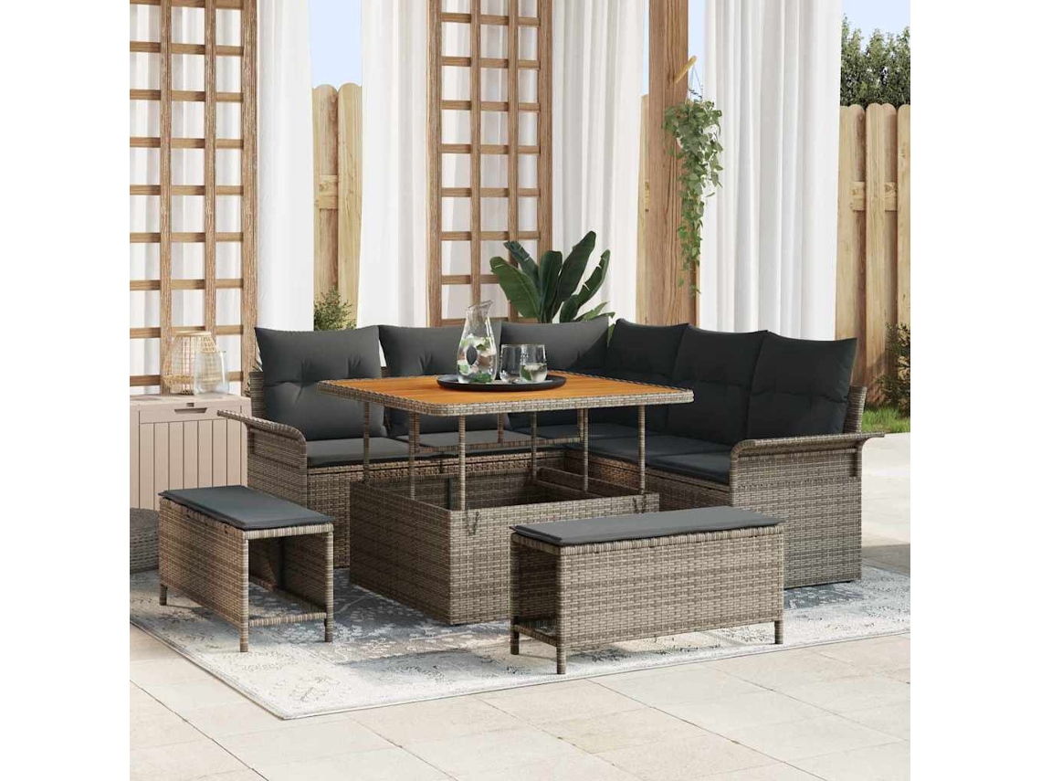 Vidaxl Conjunto de Sofá de Jardim com Almofada 8 Pcs Cinzeto