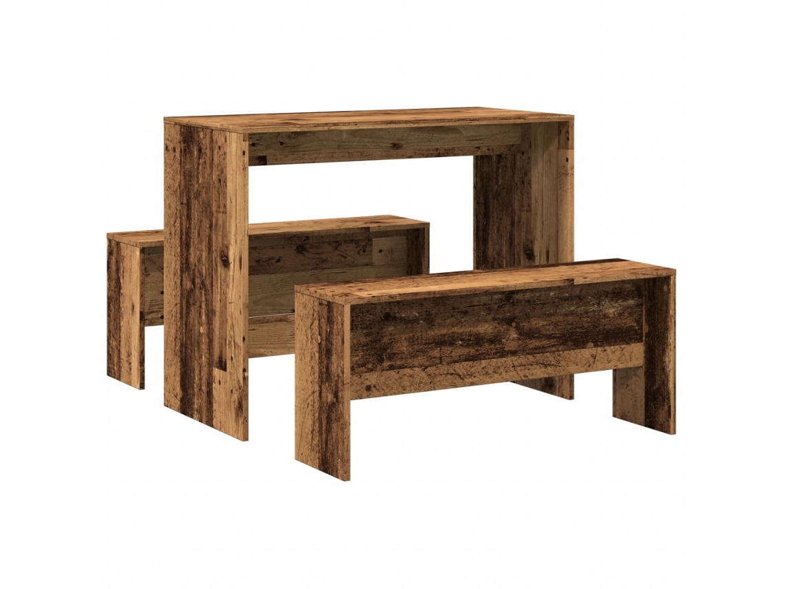 Conjunto de 3 Mesa Jantar e Banco Derivados de Madeira Velha MAISON EXCLUSIVE (175x129x90 cm)