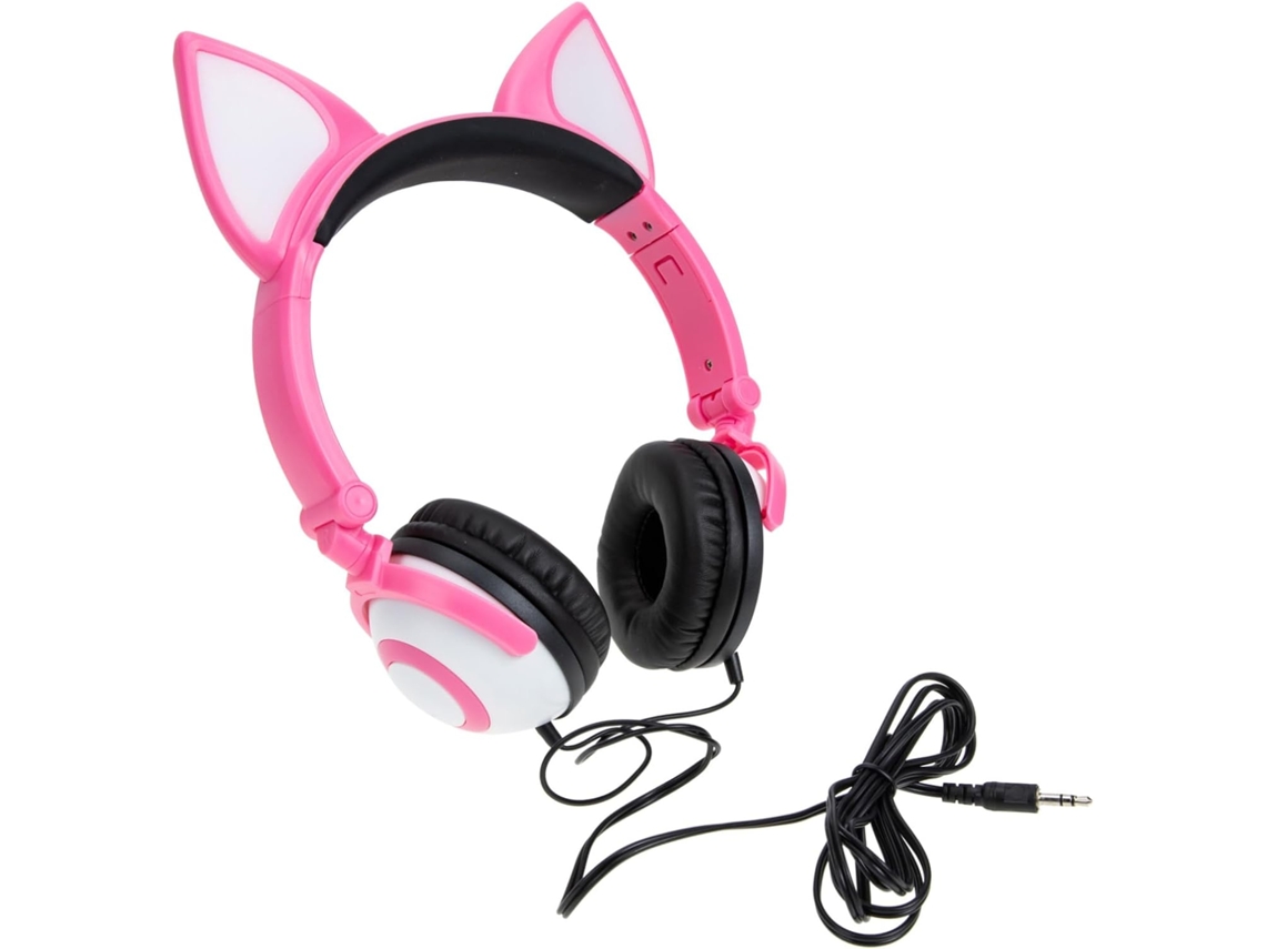 Fones De Ouvido Infantis Gadpiparty Com Design Orelhas Gato, Rosa, Em Pvc, Supra Auriculares, Com Plugue Reto De 3, 5mm