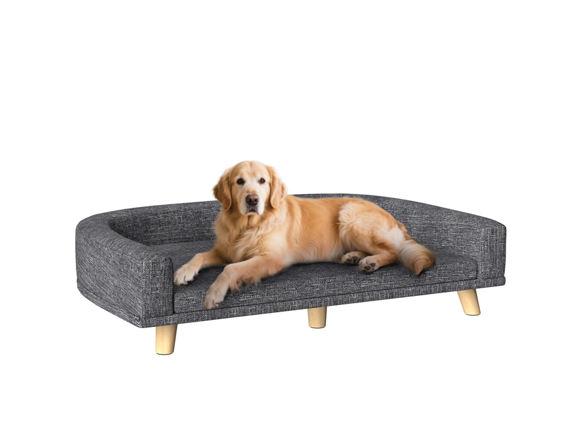 Sofá e Cama Elevada para Cães Acolchoada com Almofada Lavável e Pernas de Madeira de Pinheiro 98x67x25 Cm, Cinza Escuro E TOWN COMMERCE GMBH