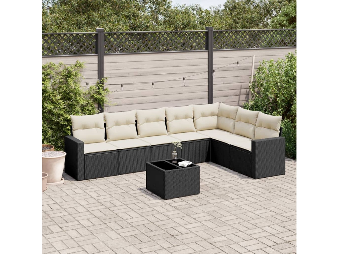 Vidaxl 8 Pcs Conjunto Sofás De Jardim Com Almofadões Vime Pe Preto