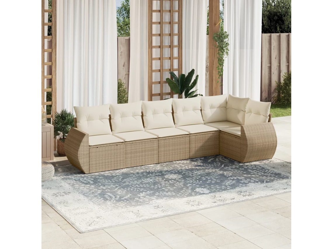 Vidaxl 6 Pcs Conjunto De Sofás P/ Jardim Com Almofadões Vime Pe Bege