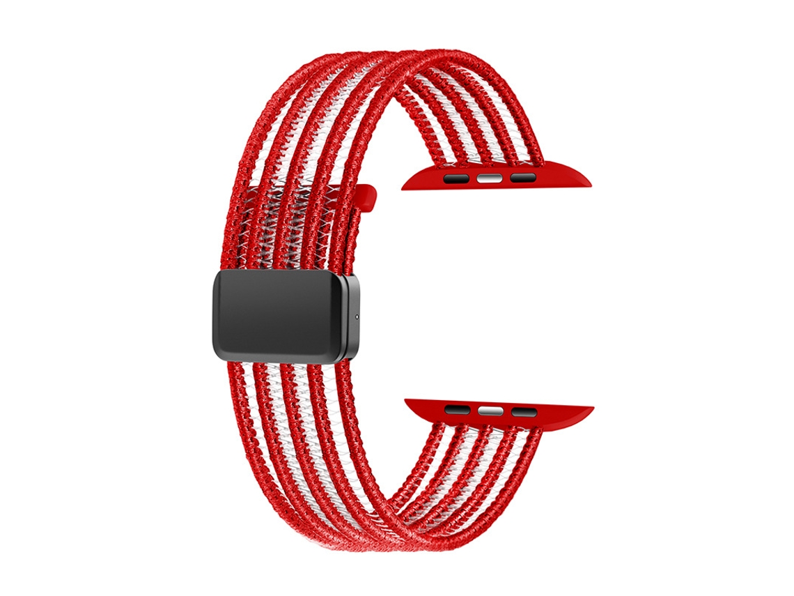 Pulseira Elástica Entrançada Para Apple Watch Séries 11/ 10/9/8/ 7/ 6/ 5/4 / Se (38 Mm, 40 Mm E 41 Mm), Com Fecho Magnético Vermelho Panoona