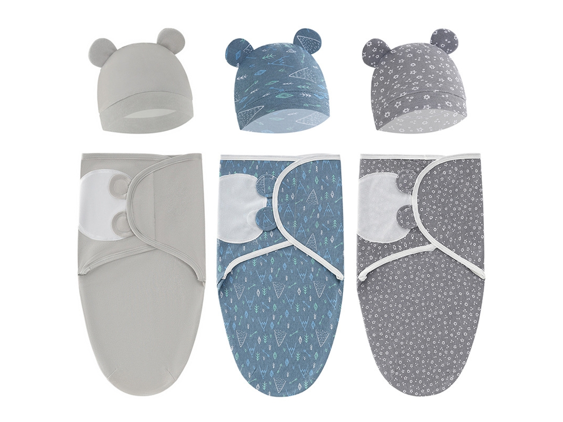 Saco Swaddle Bebê 3 Peças EIFSON Algodão com Capuz 0 3 Meses (03)