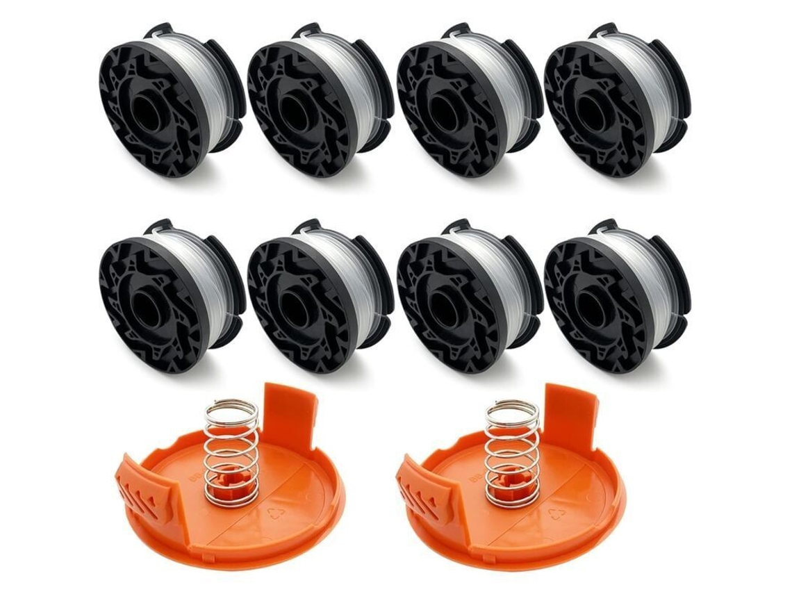 Kit de 8 bobinas de fio para cortador de grama 1.6mm compatível com Black and Decker + 2 tampas e molas Nova LINE S/MARCA