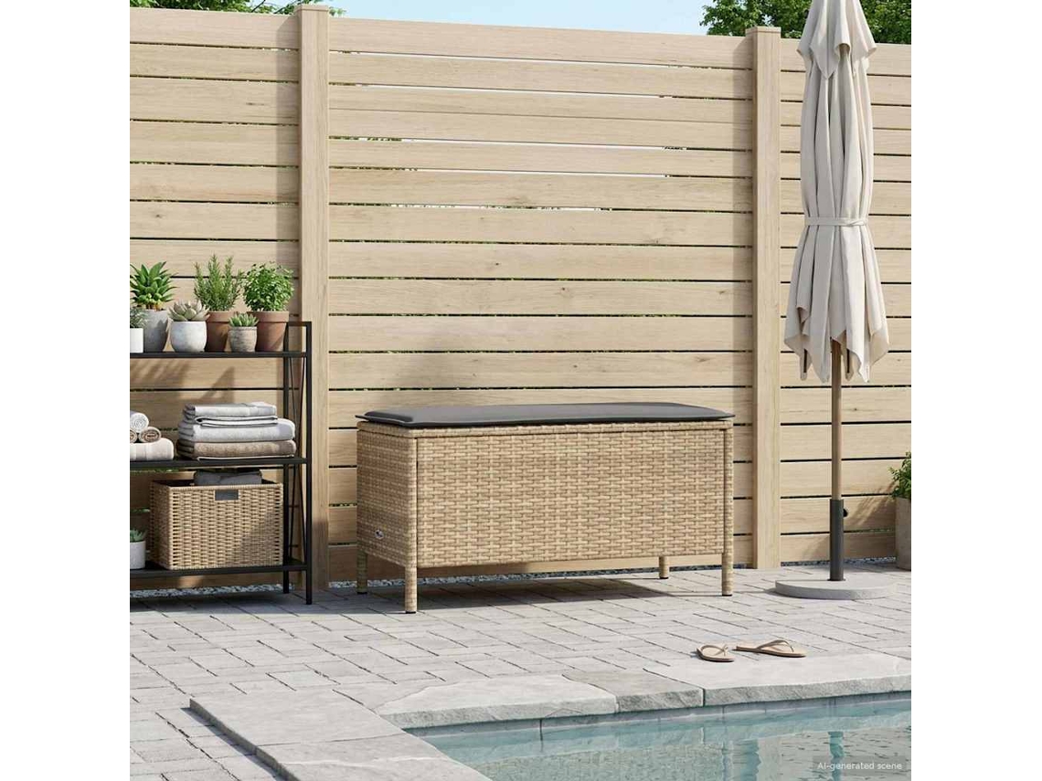 Vidaxl Pufe De Jardim Bege E Cinza Claro 80 X 38 X 42 Cm Rattan De Pe