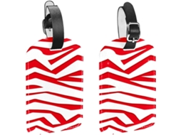 Conjunto De 2 Etiquetas Bagagem Em Couro Sintético Com Fundo Estampado Zebra Vermelho E Branco