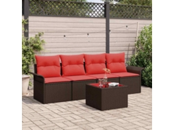 Vidaxl Conjunto De Sofá De Jardim 5 Pcs Bege E Vermelho Vime Pe