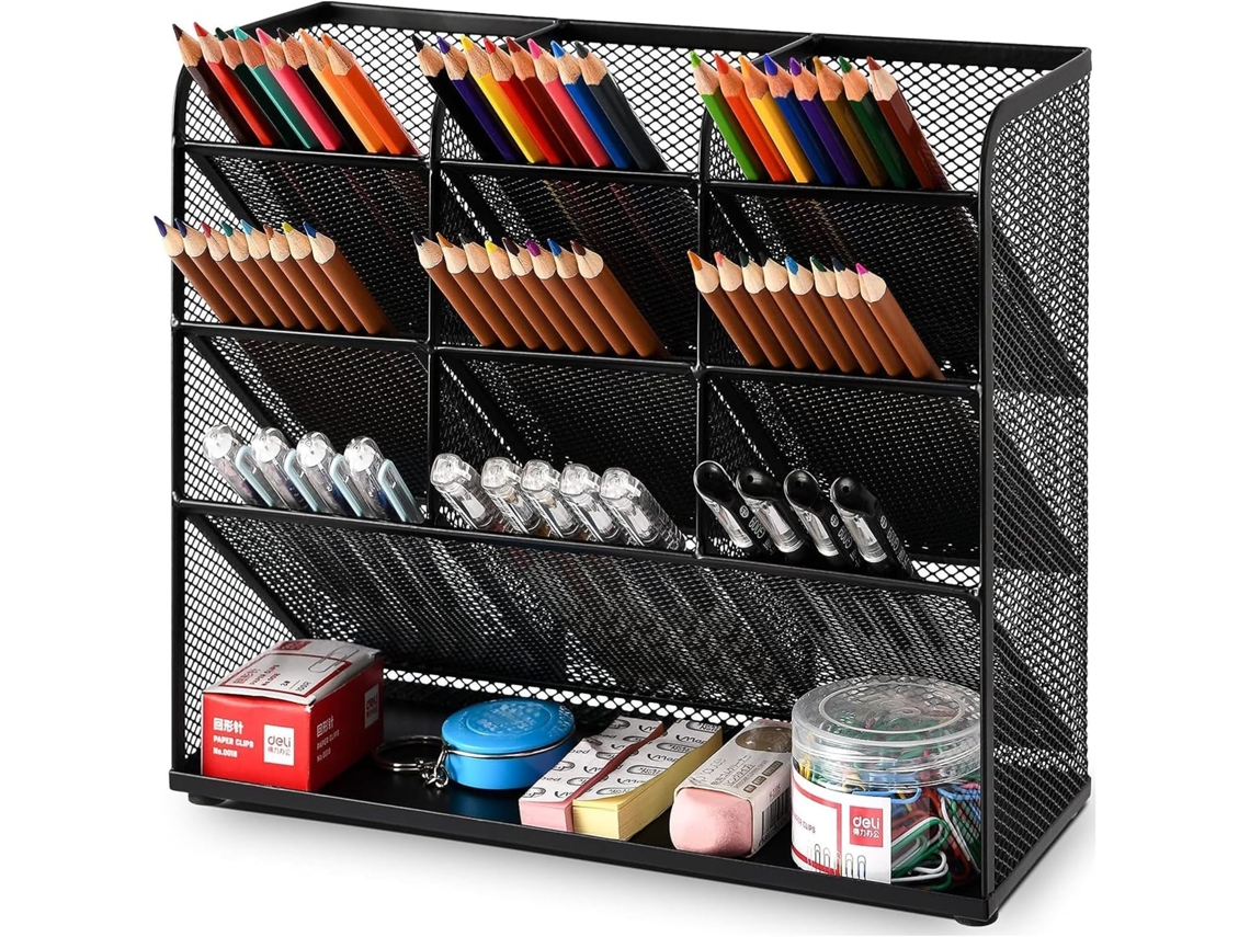 Organizador de mesa de malha, porta-canetas, organizador de mesa, organizador de papelaria para escritório, material de arte para escola e casa, Beijiyi (preto)