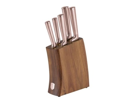 Conjunto De Facas De Madeira De Acácia Com Suporte 6 Peças Coleção Taupe Bh 3126 Berlingerhaus