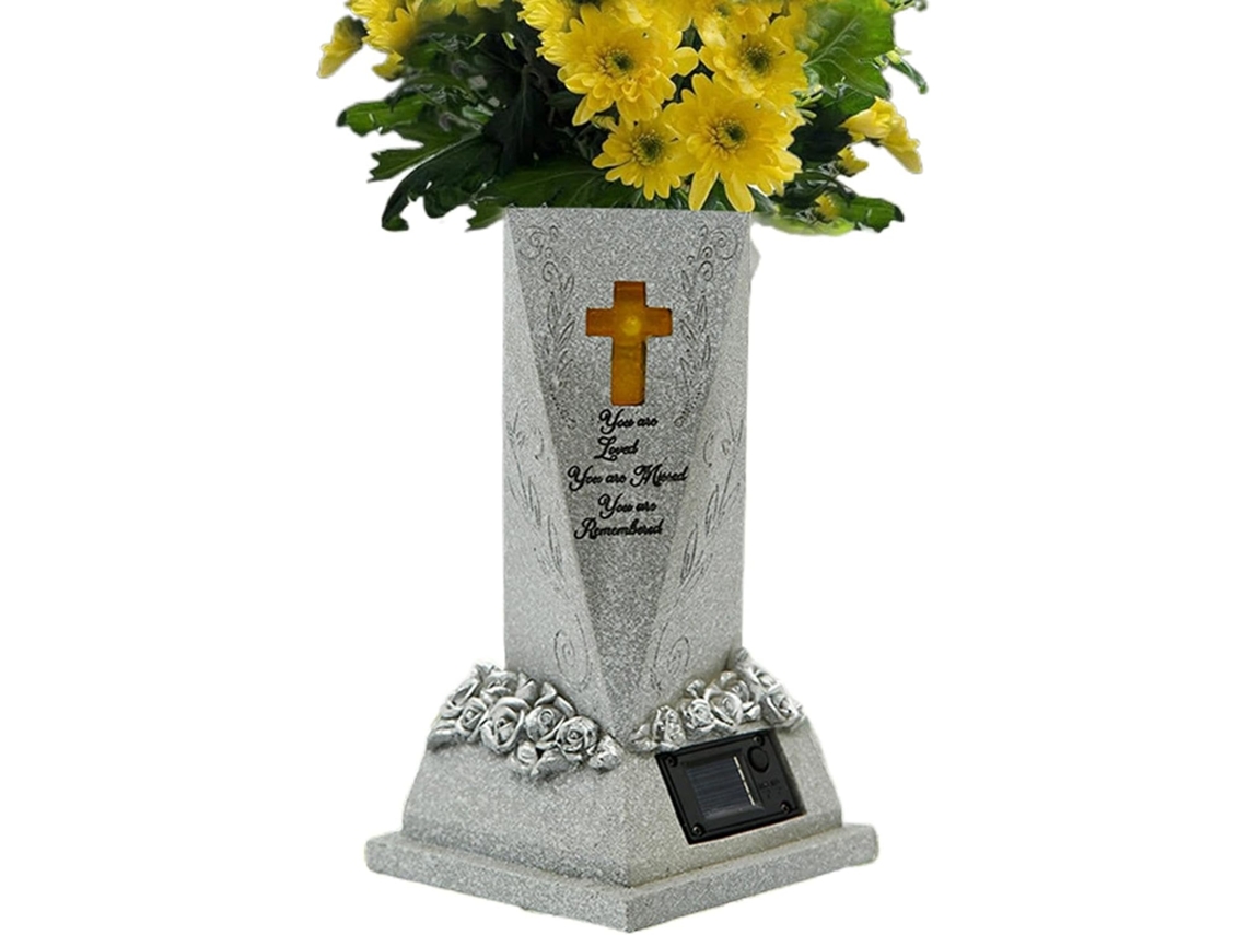 Vaso Funerário Movido A Energia Solar Para Cemitério, Estátua De Resina À Prova D'água Com |