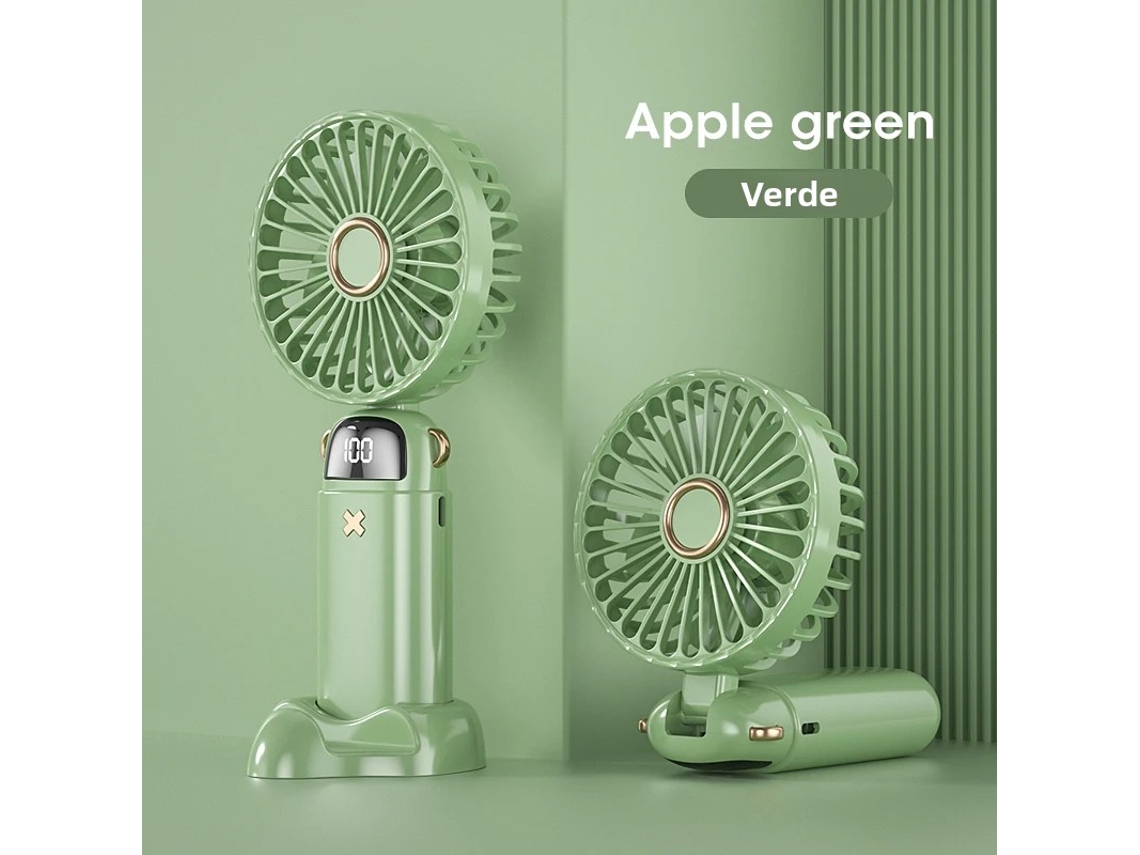 (verde) Mini Ventilador Portátil Dobrável Usb Com Visor Digital E 5 Velocidades De Vento