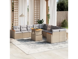 Vidaxl 11 Pcs Conjunto Sofás De Jardim C/ Almofadões Vime Pe Bege