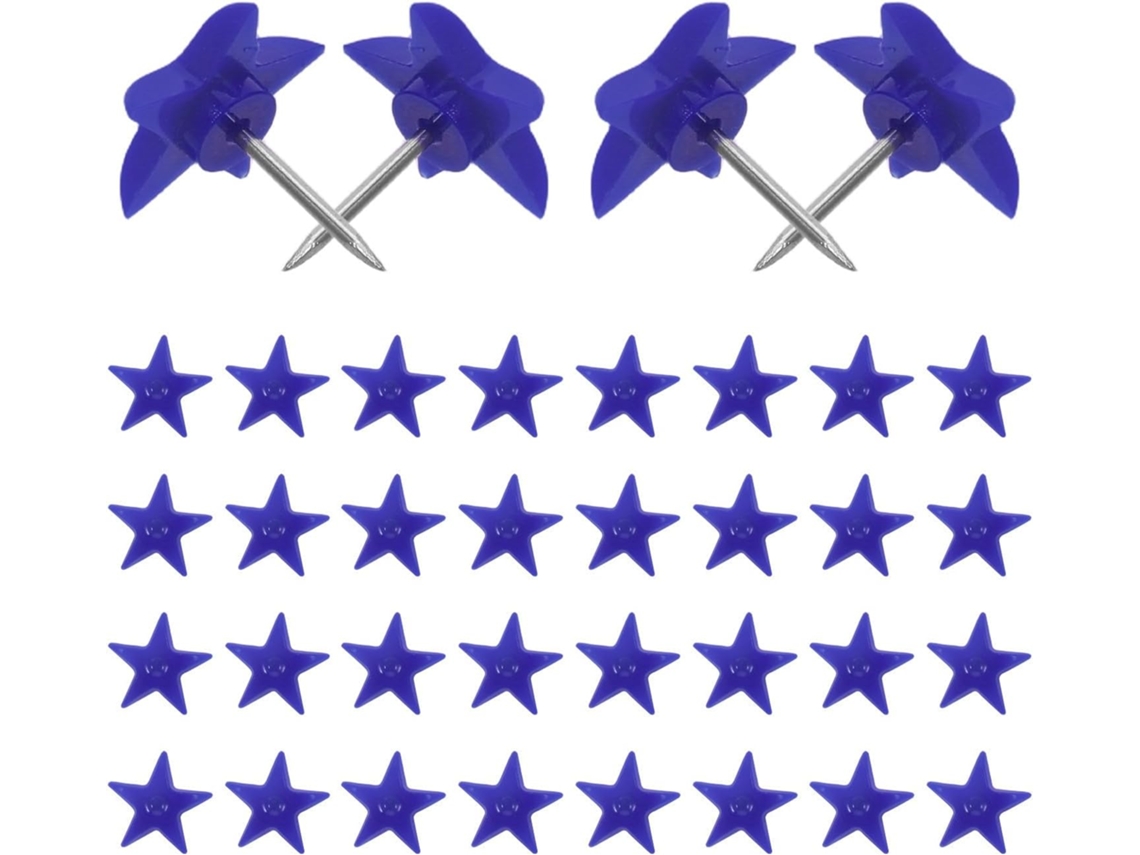 Conjunto Kombuida De 50 Tachinhas Decorativas Em Formato Estrela, Em Plástico Azul E Metal, Para Cortiça Quadros