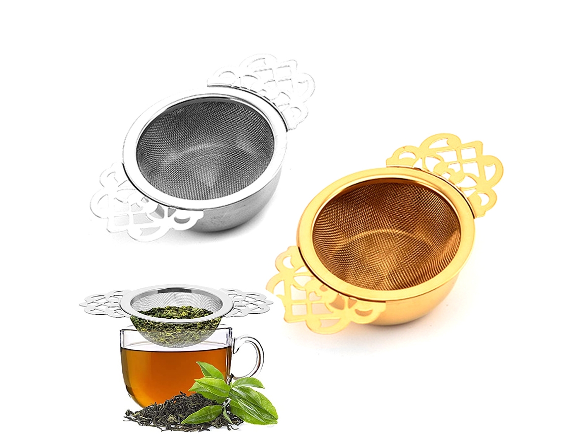 2 Peças Peneira de Chá Prata + Ouro AURUM