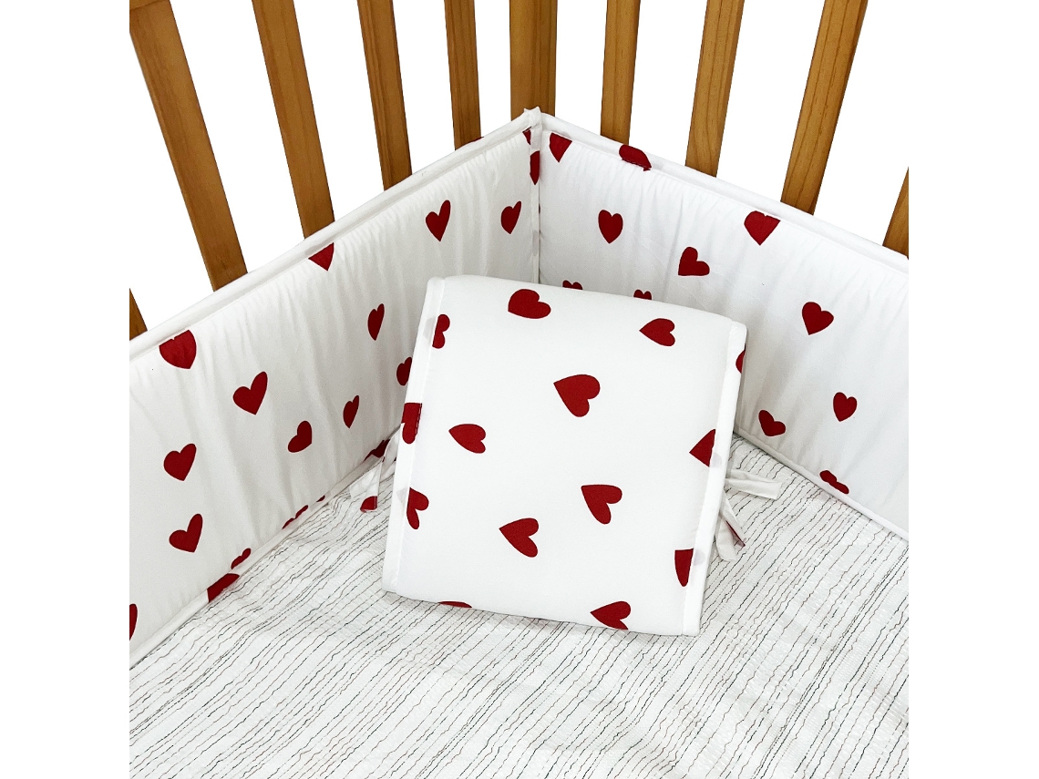 Conjunto de Protetores de Berço PANOONA 4 Peças Estampa de Coração Pequeno (2 X 132 Cm + 2 X 68,5 Cm)