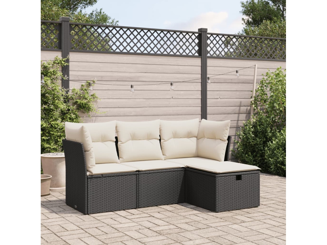Vidaxl 4 Pcs Conjunto De Sofás Para Jardim C/ Almofadões Vime Pe Preto