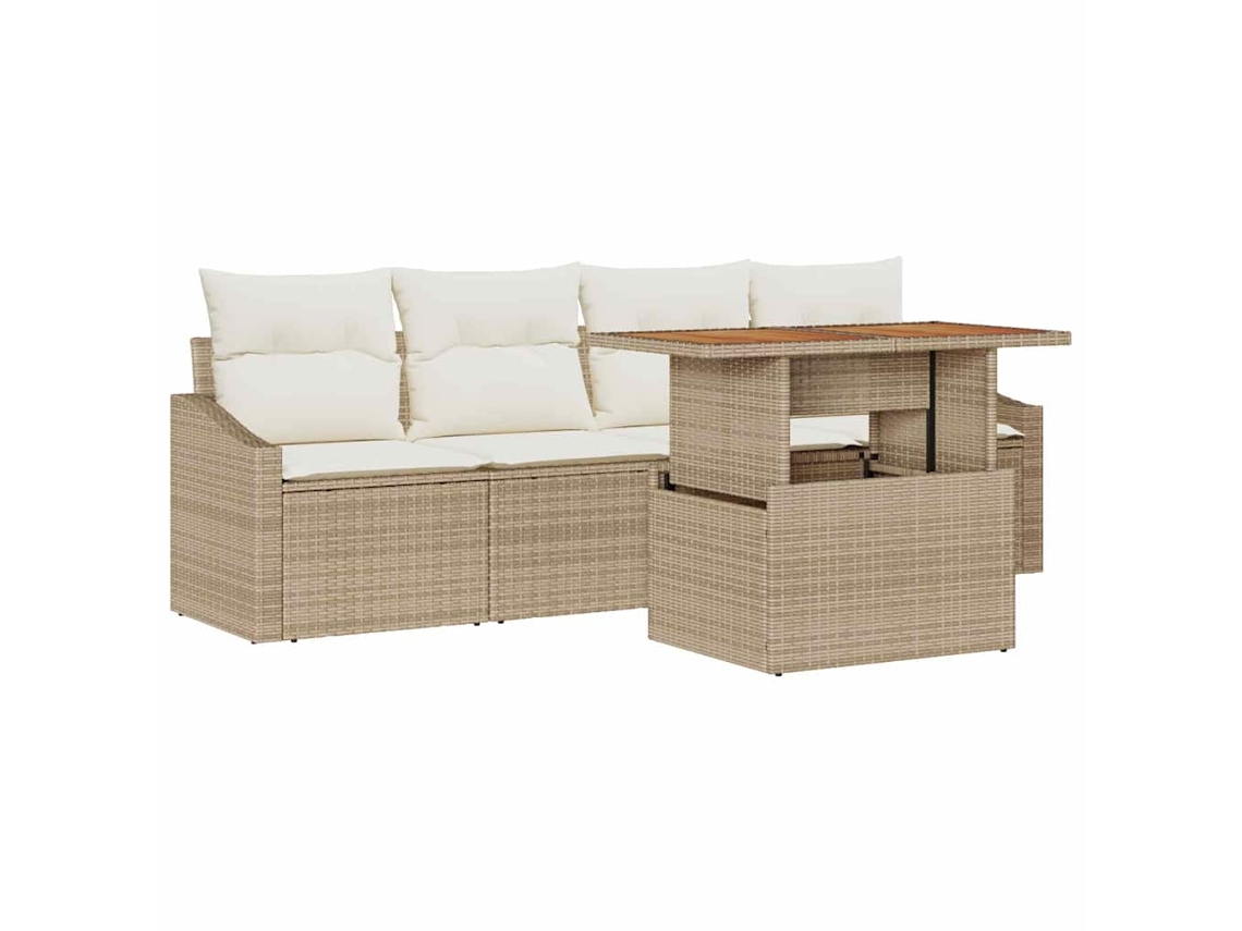 Conjunto 5 Sofá De Jardim Vidaxl Bege Vime Pe (100 X 55 X 73 Cm)