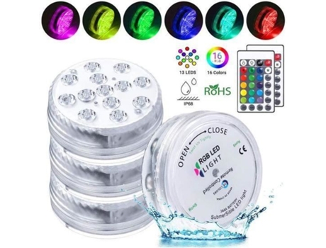Iluminação Led Submersível Oemg Multicor Controle Remoto Rf À Prova Dágua Ip68 Pacote De 4
